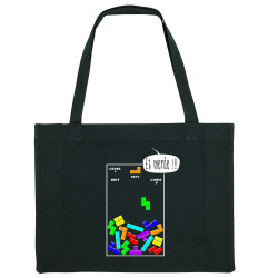 Grand sac shopping en toile recyclé noir Tetris Et Merde (Franck,Humour,Jeux Vidéo / Geek)