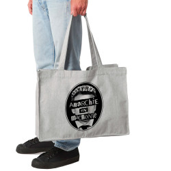 Grand sac shopping en toile recyclé gris chiné Anarchie en Macronie (Gondrax,Slogans engagés,Humour)
