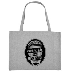 Grand sac shopping en toile recyclé gris chiné Anarchie en Macronie (Gondrax,Slogans engagés,Humour)