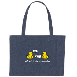 Grand sac shopping en toile recyclé bleu nuit Conflit de canards (Animaux,Humour,El Zorro)