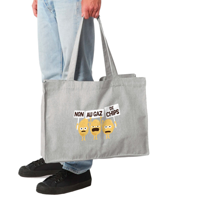 Grand sac shopping en toile recyclé gris chiné Non au gaz de chips (Alex Kidd,Humour,Fruits & Légumes)