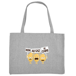 Grand sac shopping en toile recyclé gris chiné Non au gaz de chips (Alex Kidd,Humour,Fruits & Légumes)