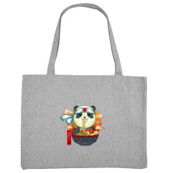 Grand sac shopping en toile recyclé gris chiné Asian Food Panda (Animaux,Manga Kawaï japan)