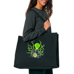 Grand sac shopping en toile recyclé noir Poulpy Drum (Animaux,Humour,Ted Boundy)