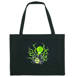 Grand sac shopping en toile recyclé noir Poulpy Drum (Animaux,Humour,Ted Boundy)