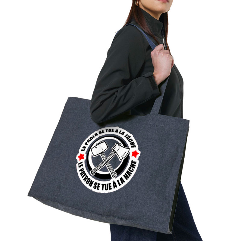 Grand sac shopping en toile recyclé bleu nuit Le prolo se tue à la tâche (Slogans engagés)