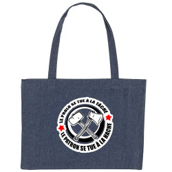 Grand sac shopping en toile recyclé bleu nuit Le prolo se tue à la tâche (Slogans engagés)