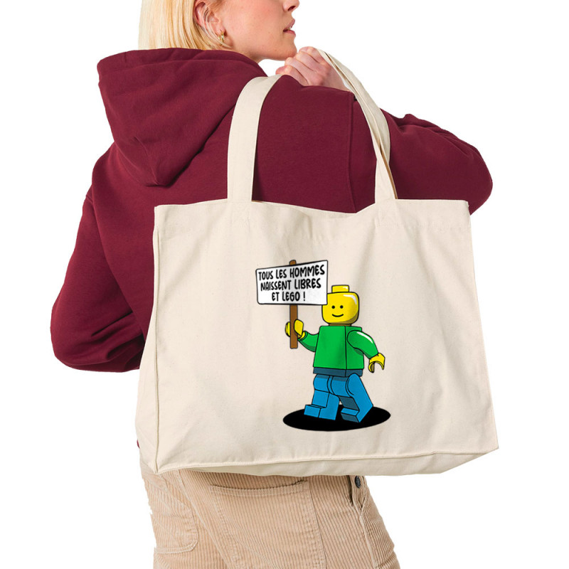Grand sac shopping en toile recyclé naturel Libres et Légo (Humour,Slogans Débiles,Gondrax)