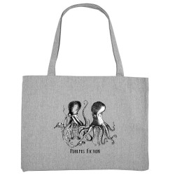 Grand sac shopping en toile recyclé gris chiné Poulpes Fiction (Gondrax,Les Bébêtes,Animaux,Films/Séries)