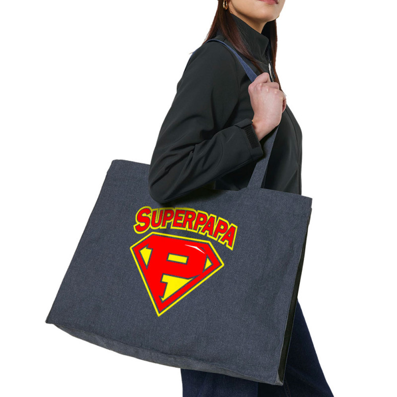Grand sac shopping en toile recyclé bleu nuit Super Papa (Gondrax,Slogans Débiles,Humour,Fête des pères,Détournements,Papa Maman