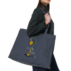 Grand sac shopping en toile recyclé bleu nuit Bilboquet (Trabe,Humour)