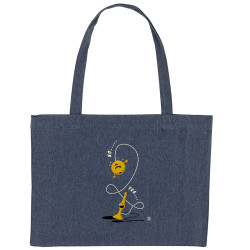 Grand sac shopping en toile recyclé bleu nuit Bilboquet (Trabe,Humour)