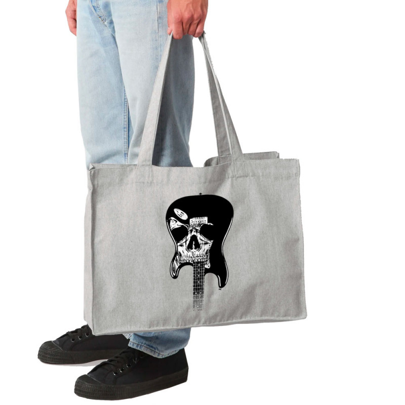 Grand sac shopping en toile recyclé gris chiné Dead Guitar (Rock & Punk,Têtes de morts)
