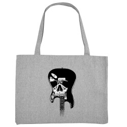 Grand sac shopping en toile recyclé gris chiné Dead Guitar (Rock & Punk,Têtes de morts)