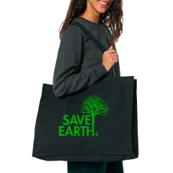 Grand sac shopping en toile recyclé noir Save Earth (Ecologie)