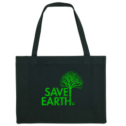 Grand sac shopping en toile recyclé noir Save Earth (Ecologie)