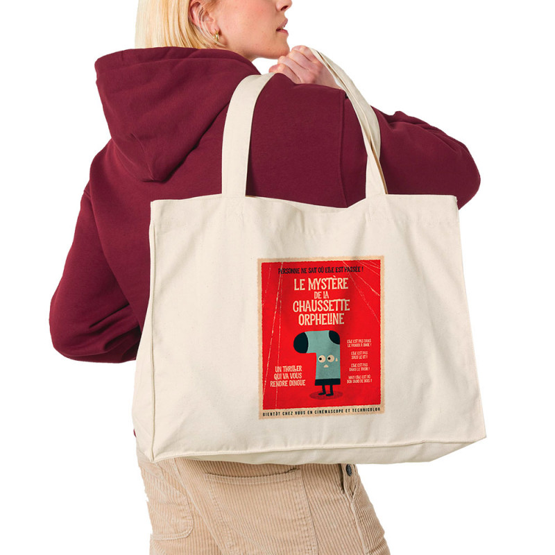Grand sac shopping en toile recyclé naturel Le mystère de la chaussette (Alex Kidd,Humour)