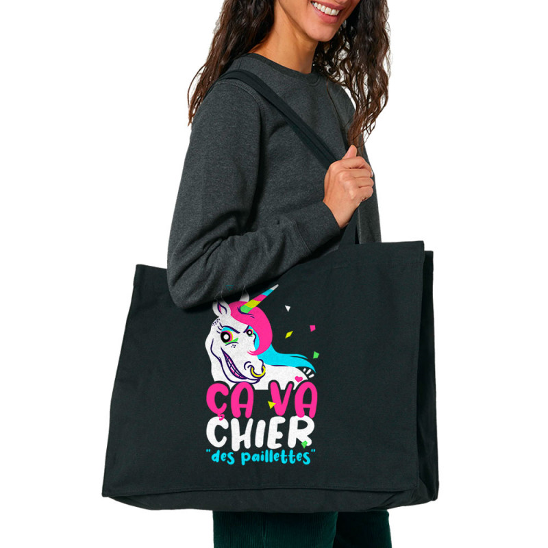 Grand sac shopping en toile recyclé noir Ca va chier des paillettes 2 (Zewa,Animaux,Humour)