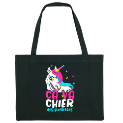 Grand sac shopping en toile recyclé noir Ca va chier des paillettes 2 (Zewa,Animaux,Humour)
