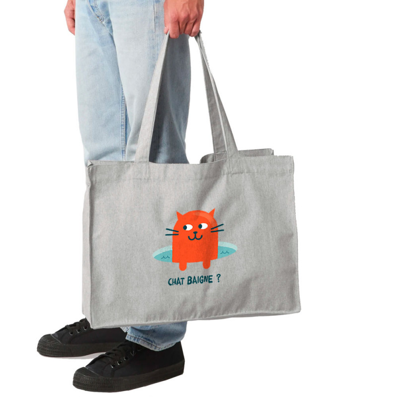 Grand sac shopping en toile recyclé gris chiné Chat baigne ? (Alex Kidd,Animaux,Humour,Chats)