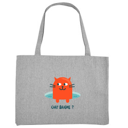 Grand sac shopping en toile recyclé gris chiné Chat baigne ? (Alex Kidd,Animaux,Humour,Chats)