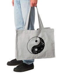 Grand sac shopping en toile recyclé gris chiné Ying Yang (Ethnique)
