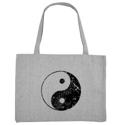 Grand sac shopping en toile recyclé gris chiné Ying Yang (Ethnique)
