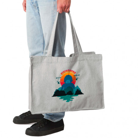 Grand sac shopping en toile recyclé gris chiné Kiking Kong (Ptit Mytho,Animaux,Films/Séries)