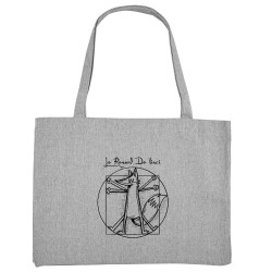 Grand sac shopping en toile recyclé gris chiné Le Renard de Vinci (Mr Mouton,Animaux,Homme de Vitruve)