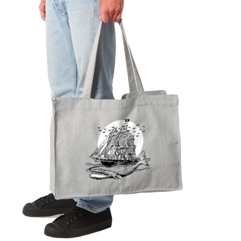 Grand sac shopping en toile recyclé gris chiné Whale Boat (Gondrax,Animaux,Têtes de morts)