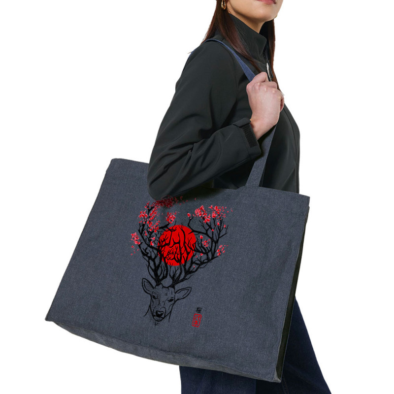Grand sac shopping en toile recyclé bleu nuit Cerf du Japon (Le Duc,Animaux)