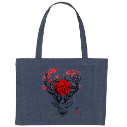 Grand sac shopping en toile recyclé bleu nuit Cerf du Japon (Le Duc,Animaux)