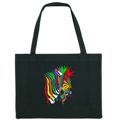 Grand sac shopping en toile recyclé noir Zèbre Anticonformiste (Zewa,Animaux)