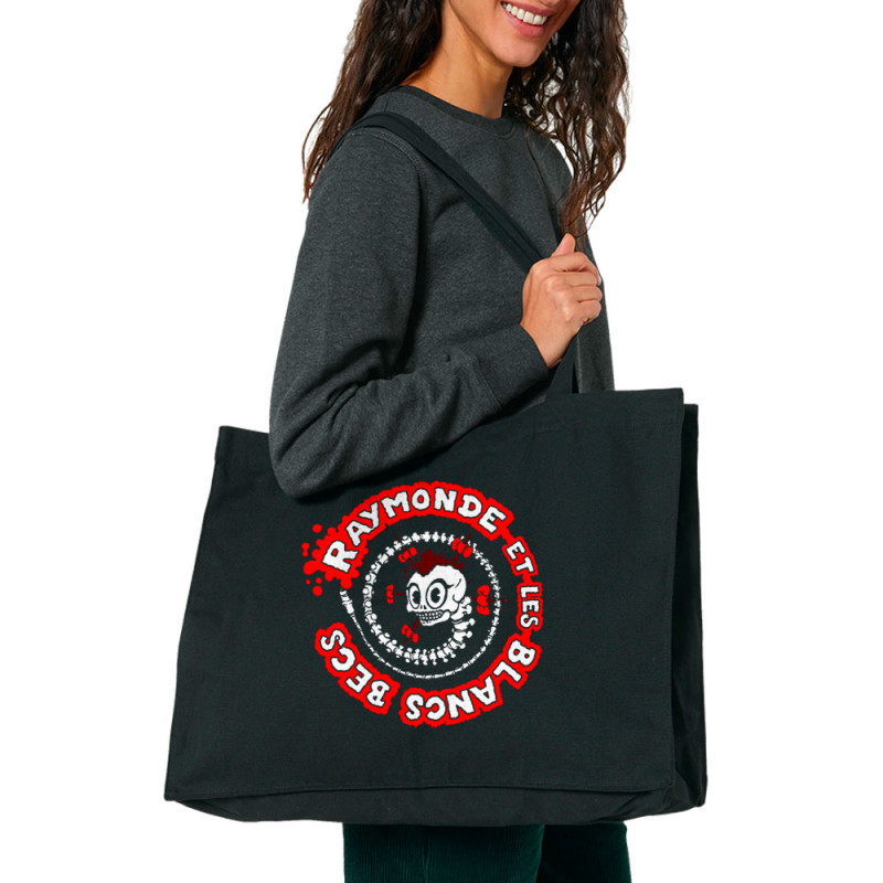 Grand sac shopping en toile recyclé noir Squelettozoïde (Raymonde et les Blancs Becs)