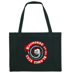 Grand sac shopping en toile recyclé noir Squelettozoïde (Raymonde et les Blancs Becs)