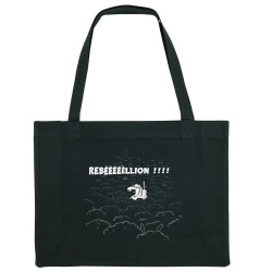 Grand sac shopping en toile recyclé noir Rebêêêêêllion (Mr Mouton,Animaux,Humour)