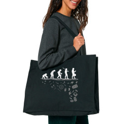 Grand sac shopping en toile recyclé noir Evolution Pollution (Gondrax,Evolution,Ecologie)