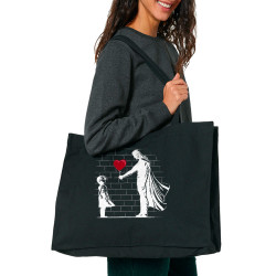 Grand sac shopping en toile recyclé noir Banksy Superman (Le Duc,Musée,Films/Séries)