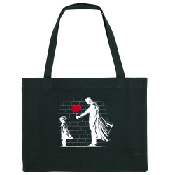 Grand sac shopping en toile recyclé noir Banksy Superman (Le Duc,Musée,Films/Séries)