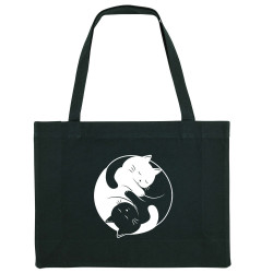 Grand sac shopping en toile recyclé noir Yin Yang Cat (Le Duc,Animaux,Chats)