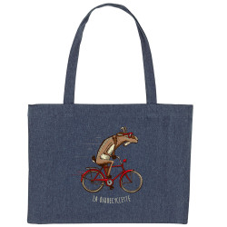 Grand sac shopping en toile recyclé bleu nuit La Biquecyclette (Mr Mouton,Animaux,Vélo)