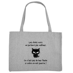 Grand sac shopping en toile recyclé gris chiné Chats noirs (Gondrax,Animaux,Chats,Humour)