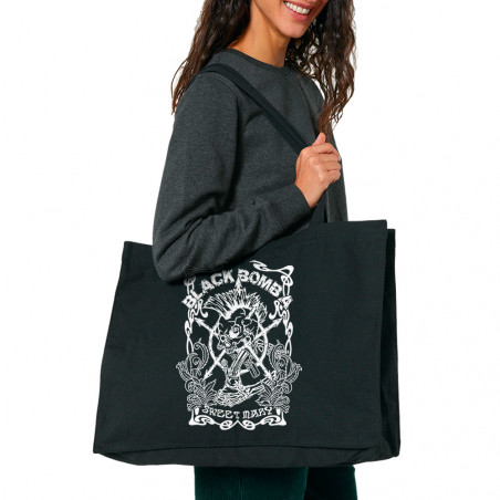 Grand sac shopping en toile recyclé noir Black Bomb A - Sweet Mary (Black Bomb A)