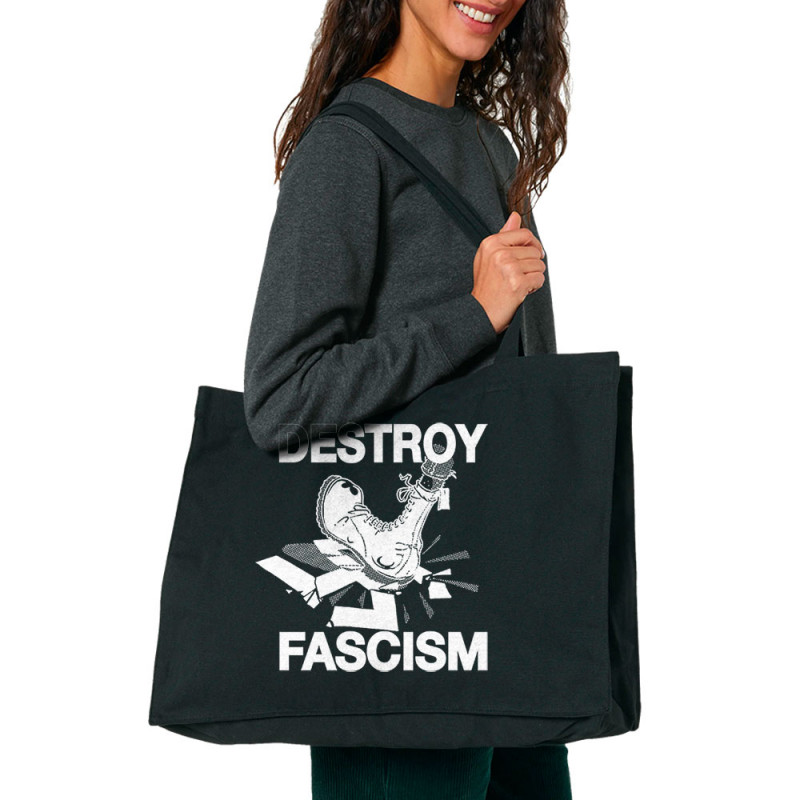 Grand sac shopping en toile recyclé noir Destroy Fascism (Slogans engagés)