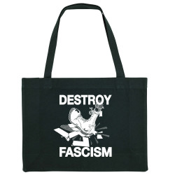 Grand sac shopping en toile recyclé noir Destroy Fascism (Slogans engagés)