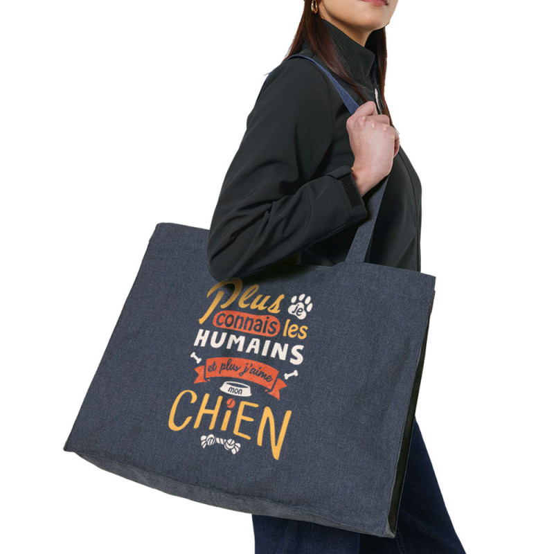 Grand sac shopping en toile recyclé bleu nuit Mon chien (Le Duc,Animaux,Slogans Débiles)