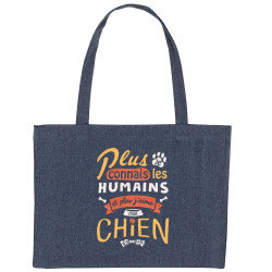 Grand sac shopping en toile recyclé bleu nuit Mon chien (Le Duc,Animaux,Slogans Débiles)