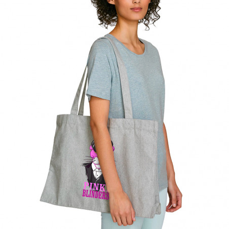 Grand sac shopping en toile recyclé gris chiné Pinky Blinders (Mr Mouton,Animaux,Films/Séries)