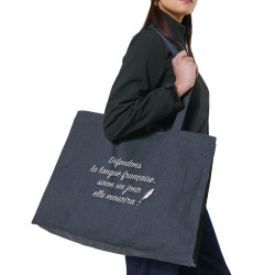 Grand sac shopping en toile recyclé bleu nuit Défendons la langue française (Gondrax,Humour,Slogans Débiles)