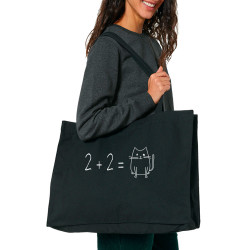 Grand sac shopping en toile recyclé noir 2 plus 2 égale Cat (Gondrax,Chats,Animaux,Humour,Devoirs de vacances)